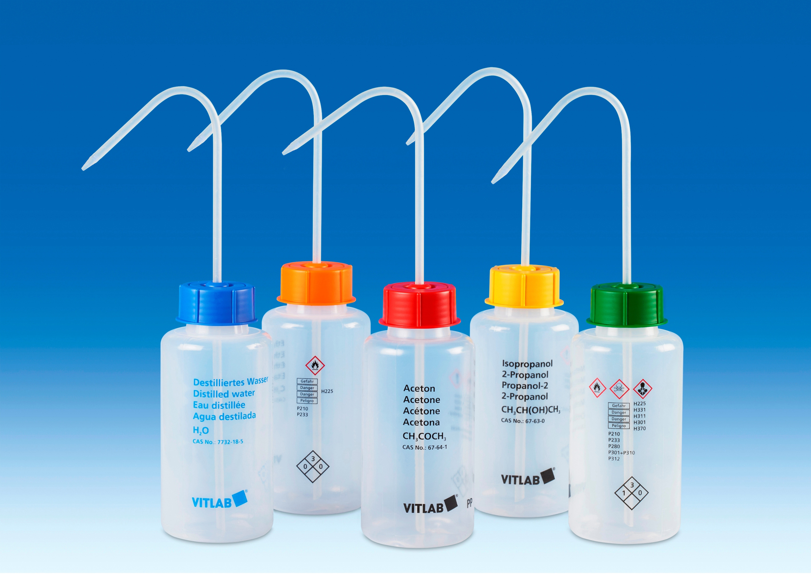 VITSAFE safety wash bottles 250ml (Acetone), wide-mouth (Pack of 12)